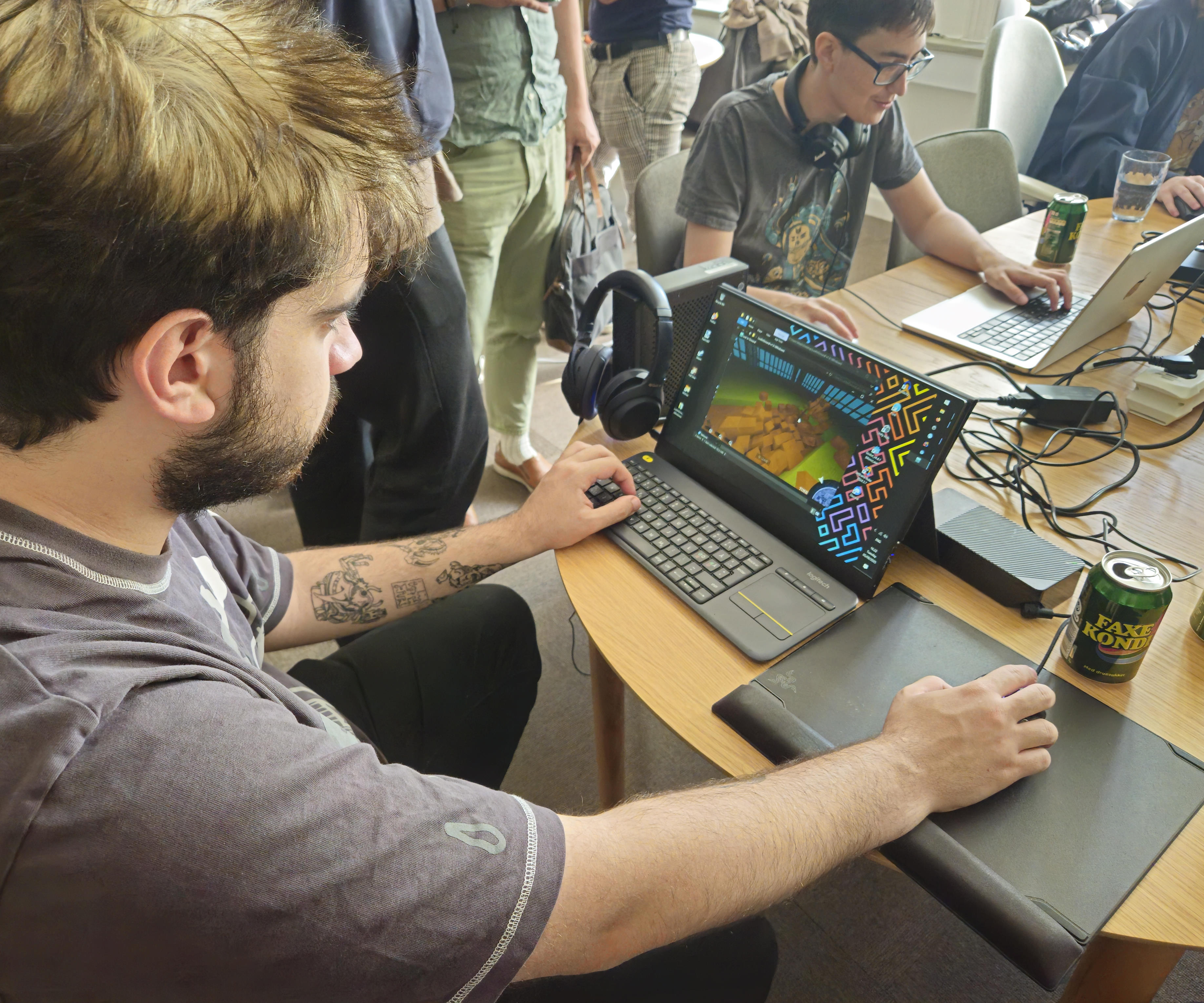 A player deeply concentrating as he franctically digs up a grave to look for a specific item.